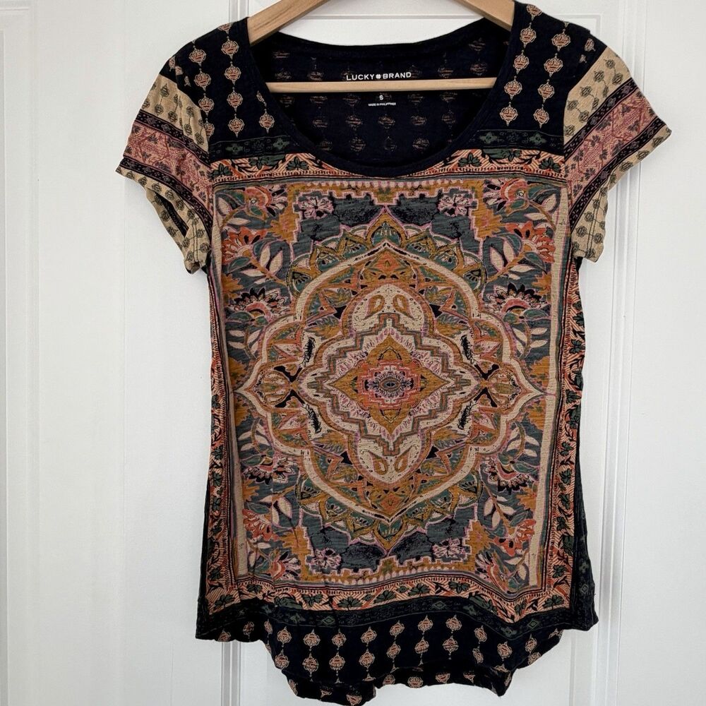 Lucky Brand Women's Small Multicolor Boho Paisley Lightweight‎ Round-Neck Blouse - Picture 2 of 7